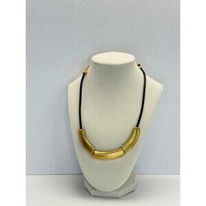 Chicos necklace - goldtone and black strap.